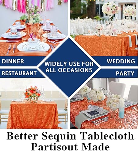 Miniatura 6 de Partisout Mantel cuadrado de lentejuelas color naranja de 50x50 pulgadas, para mesas rectangulares, mantel de Navidad, Halloween, manteles