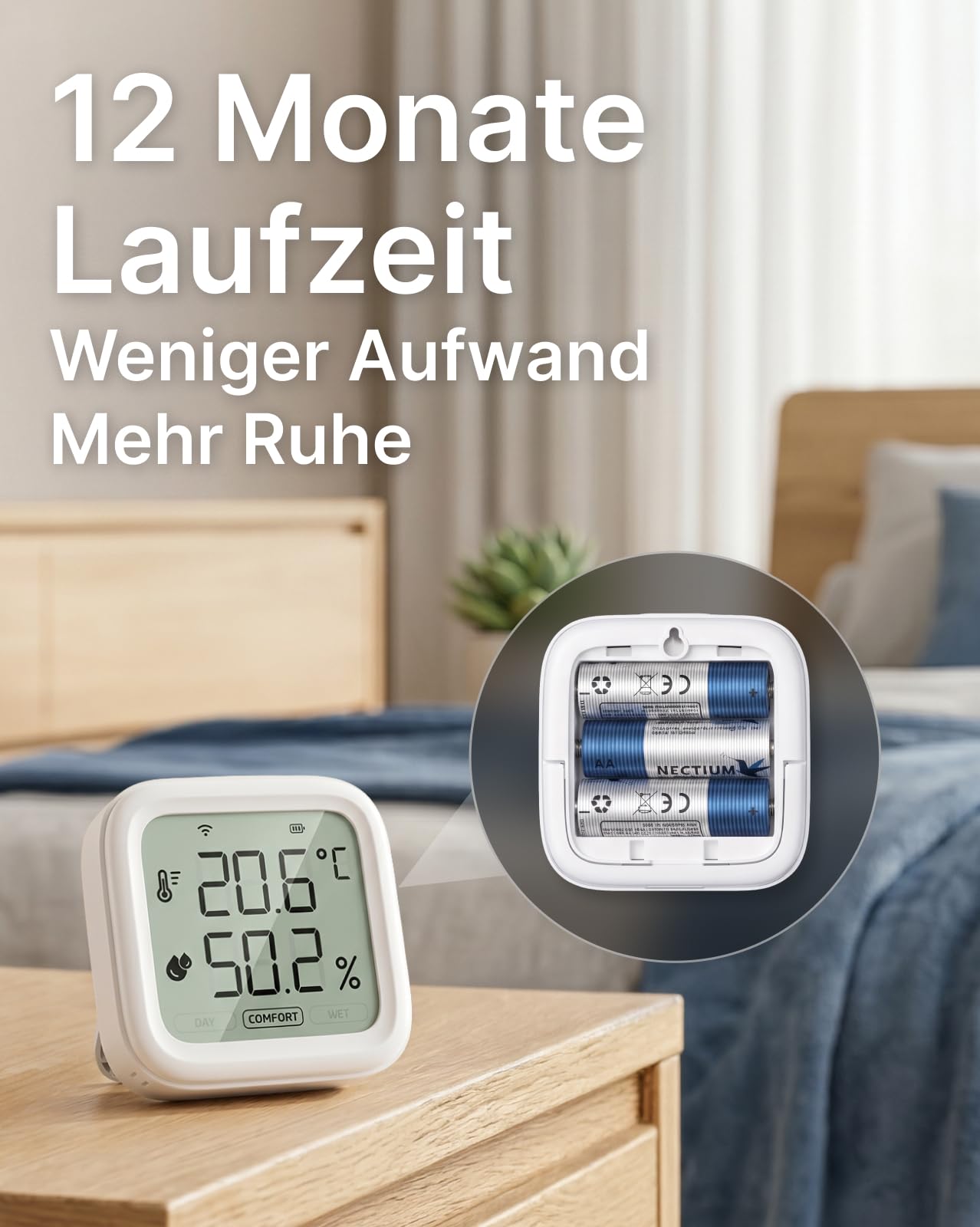Set di 2 termometri WiFi, igrometro interno, Smart Home, misurazione dell'umidità dell'aria con app, monitor per camera da letto, soggiorno, funzionamento a batteria