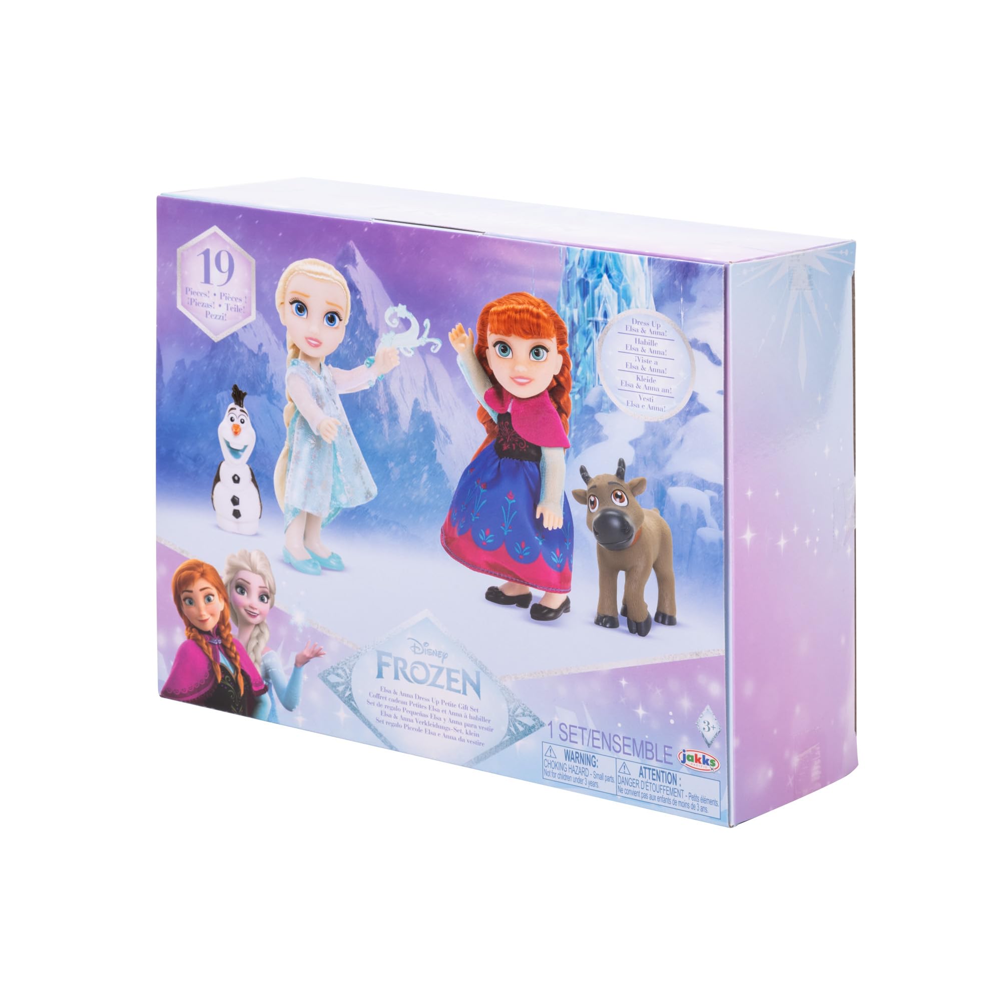 Disney Frozen Elsa & Anna Extra Fashions drobny zestaw upominkowy firmy Jakks Pacific – oficjalnie licencjonowany przez Disney, dla dziewczynek z dodatkowymi strojami