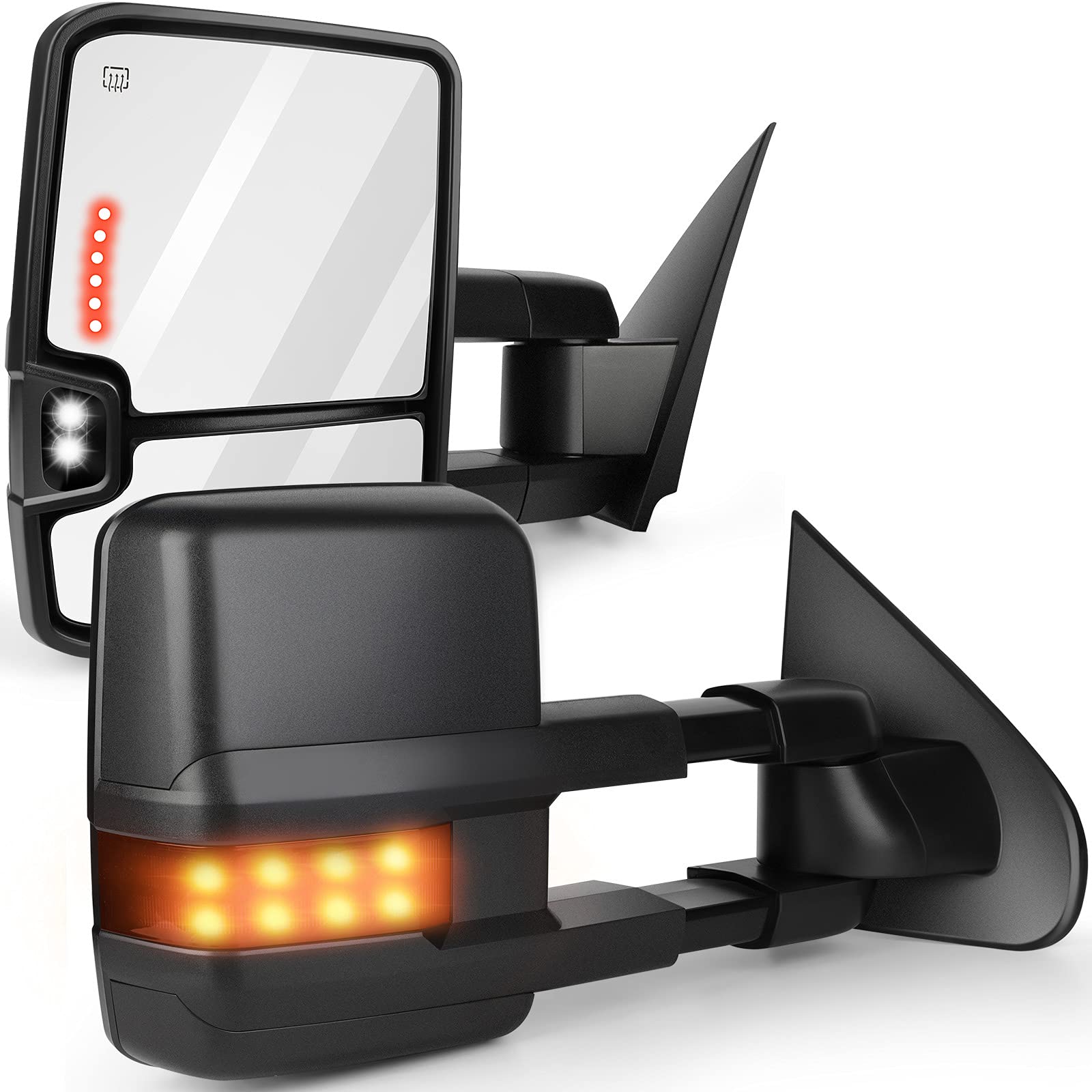 ZENITHIKEPower Adjusted Tow Mirror Fit for 2015-2019 for Chevy Silverado for GMC Sierra 2500/3500 HD Pickup Side Mirrors with Heated LED Turn Signal Clearance Puddle Light Black Housing