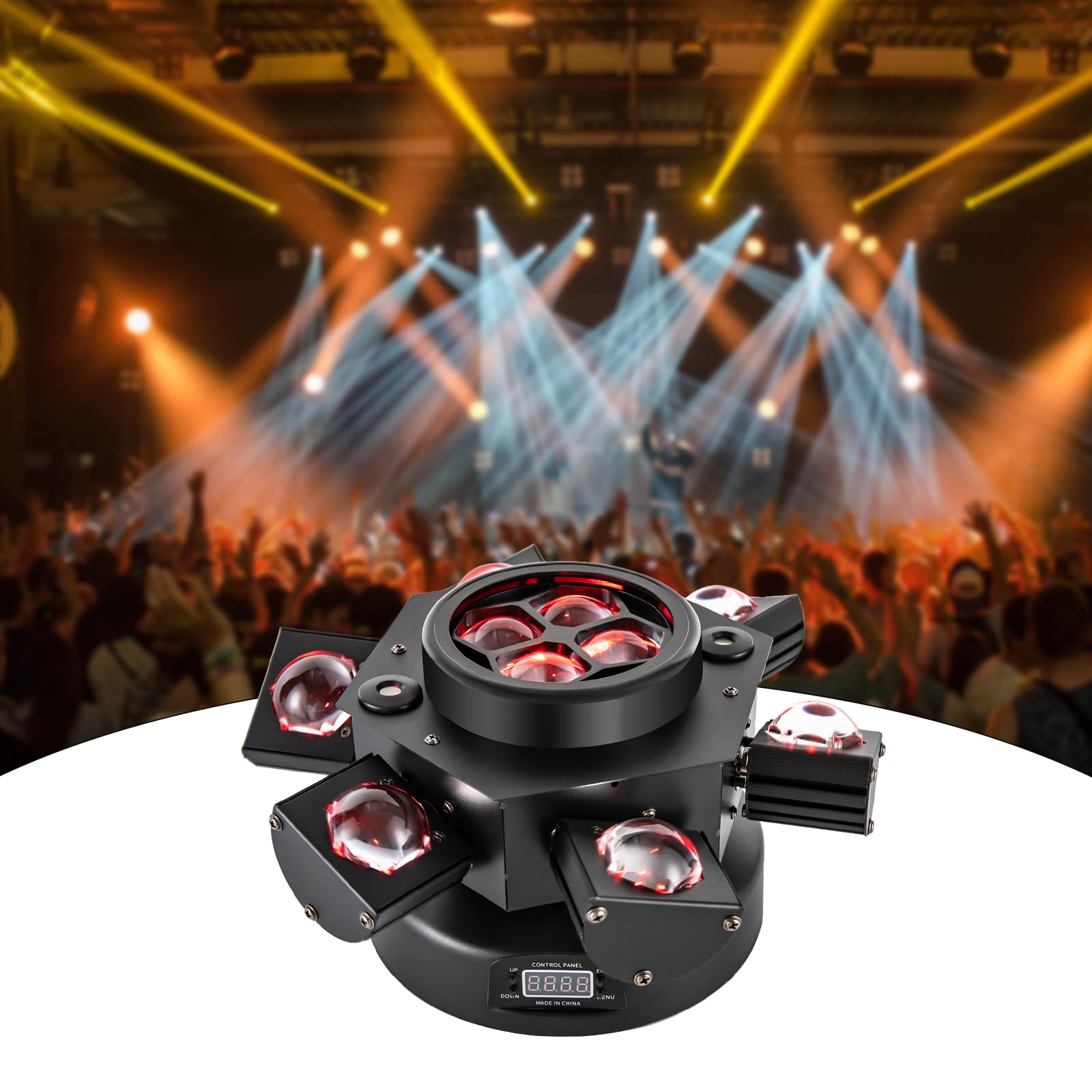 150W Moving Head Licht Partylicht Scheinwerfer RGBW LED Strahler Bühnenlicht mit 512 Soundaktivierter Lichteffekt mit 6 Lichtarmen für Weihnachten DJ Bar Geburtstag Disco Hochzeit