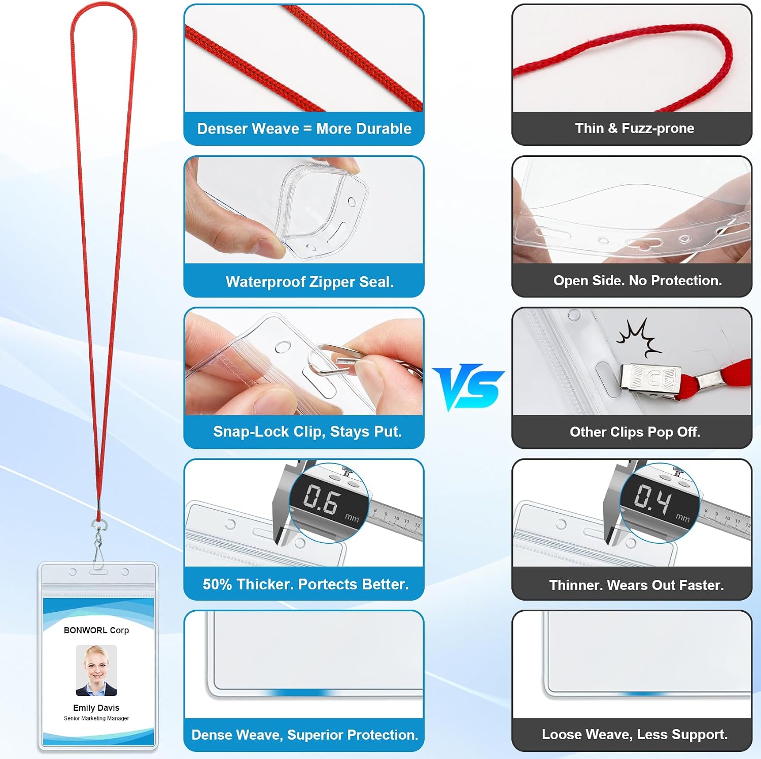Red Lanyards and Vertical Badge Holder, 100 Pack Lanyards Bulk, Clear Waterproof Badge Holder, Name Badge Lanyard for Teams, Schools, Conferences, Events