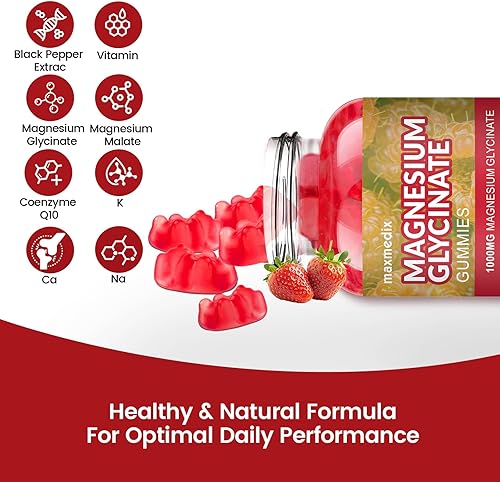 Miniatura 2 de Gomitas de magnesio de 1000 mg - Suplemento de glicinato de magnesio y goma de L-treonato de magnesio, suplemento de magnesio y potasio sin azúcar