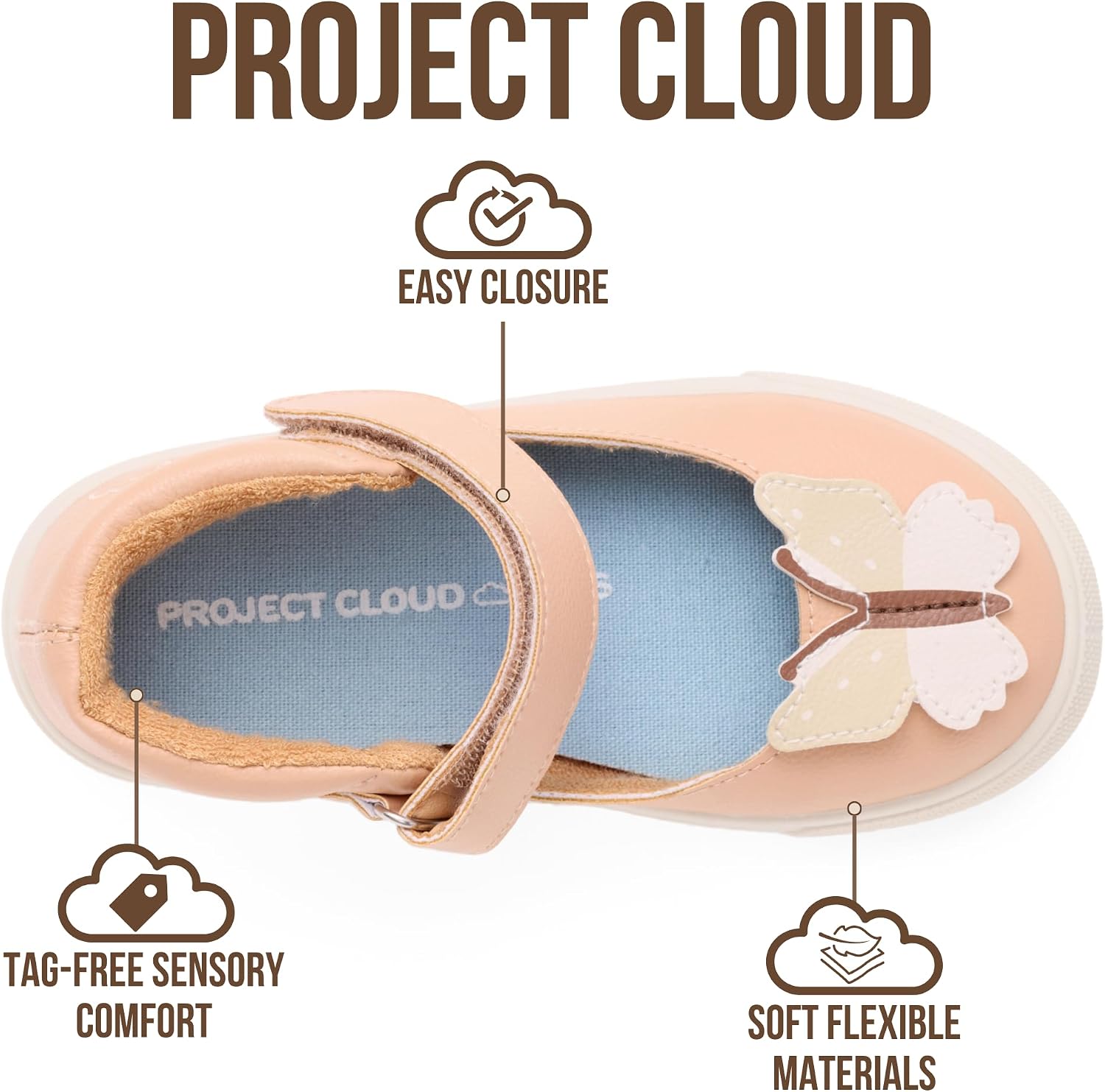 Project Cloud Toddler Shoes - Memory Foam Insole Kids Shoes for Girls, Hook-and-Loop - Mary Jane Sneakers with Terry Cloth Lining, Non-Slip Outsole