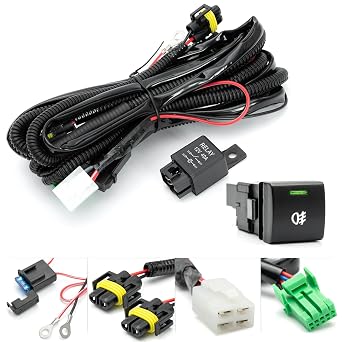 H11 H8 Fog Light Wiring Harness for Jeep 2009-2018 Wrangler JK w/OEM Style ON/Off Switch Kit & 40A 4-Pin Relay Fog Lamps Socket Wire Connector for LED Fog Driving Lights