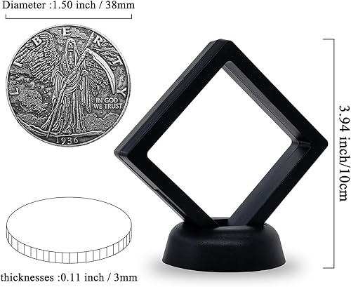 Miniatura 2 de The Grim Reaper Morgan Hobo Coin chapado en plata sobre réplicas de monedas de cobre con elegante vitrina de monedas