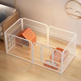 犬ペットサークル ペットフェンス サークルケージ ドア付き DIY 室内 屋外 置くだけ 柵 自立 ケージ 小型犬 セットドア付 6枚 高さ60cm 接続式 簡単組み立て 工具不要 ダブルロック ペット 犬用 広げる (ホワイト, 120*60*60cm, 6個)