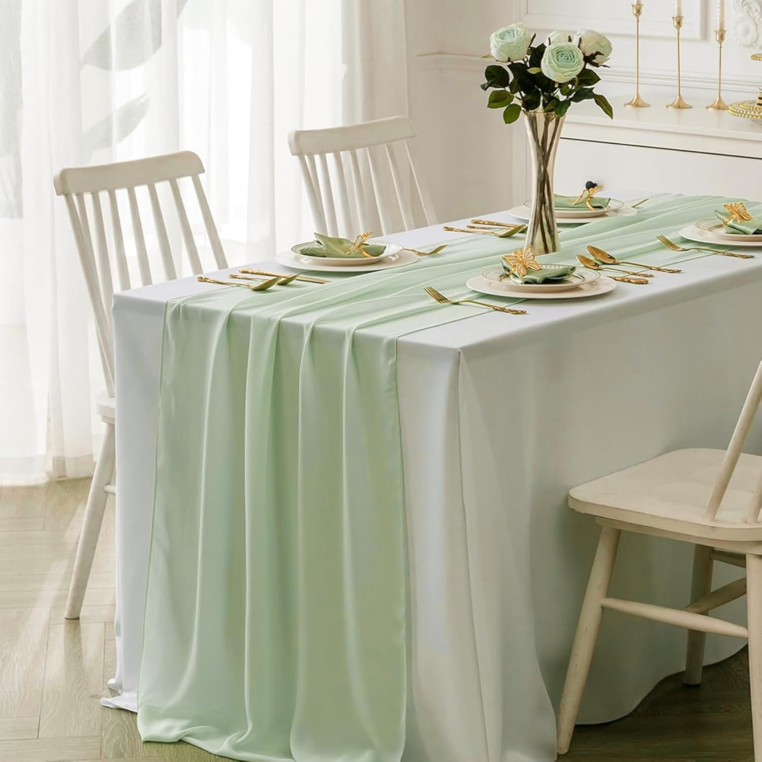 6 Pc 120 Inch Green Gauze Table Runner - Bohemian Cheesecloth Runner for Rustic Home & Event Decor (Green, 6 Pack)