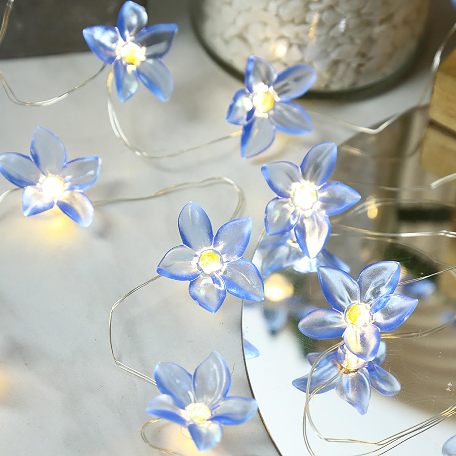 EONANT LED Blume String Lichter, 10ft 30 LED Blume Fee Lichter, batteriebetriebene Lily Blume Genie Lichter, Innen- und Außenleuchten für Schlafzimmer, Party, Garten und Urlaub (Blau) Beleuchtung