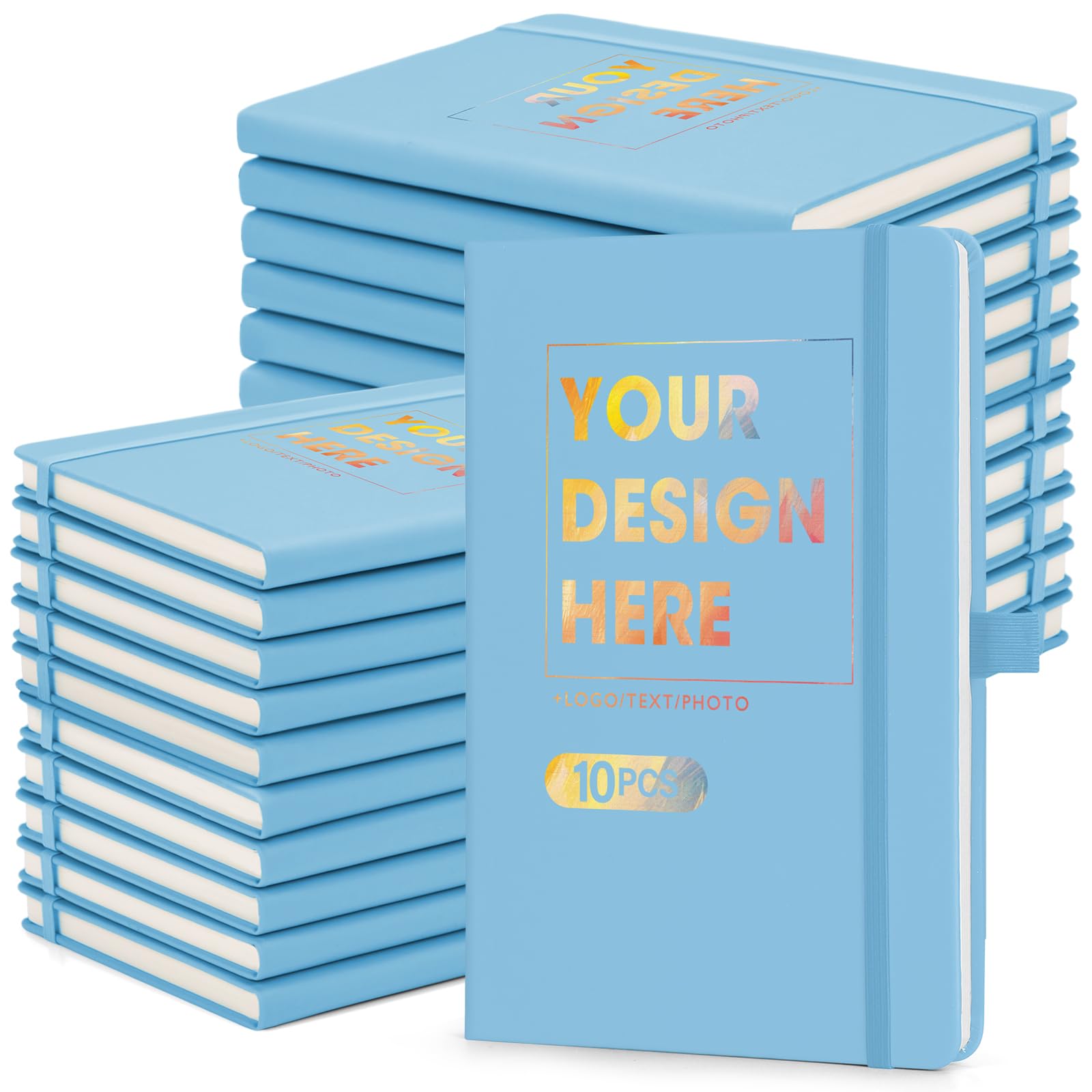 ENOMY 10 Pack Personalised Notebook with Logo/Text/Photo A5 Custom Diary Bulk Notebook for College Graduation Office, Business Promotion Idea Sky Blue