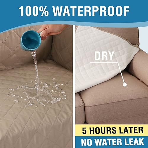 Miniatura 4 de H.VERSAILTEX Funda de sofá 100% impermeable, protector de muebles para mascotas, niños, perros, gatos con respaldo antideslizante (silla, roble