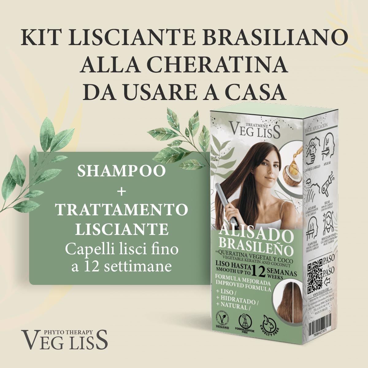 VegLiss – Kit Lisciante + Post-Lisciatura Vegano – Senza Solfati, Parabeni né Siliconi – Ripara i Capelli Trattati Chimicamente – Brillantezza e Morbidezza Naturale (Confezione da 2)