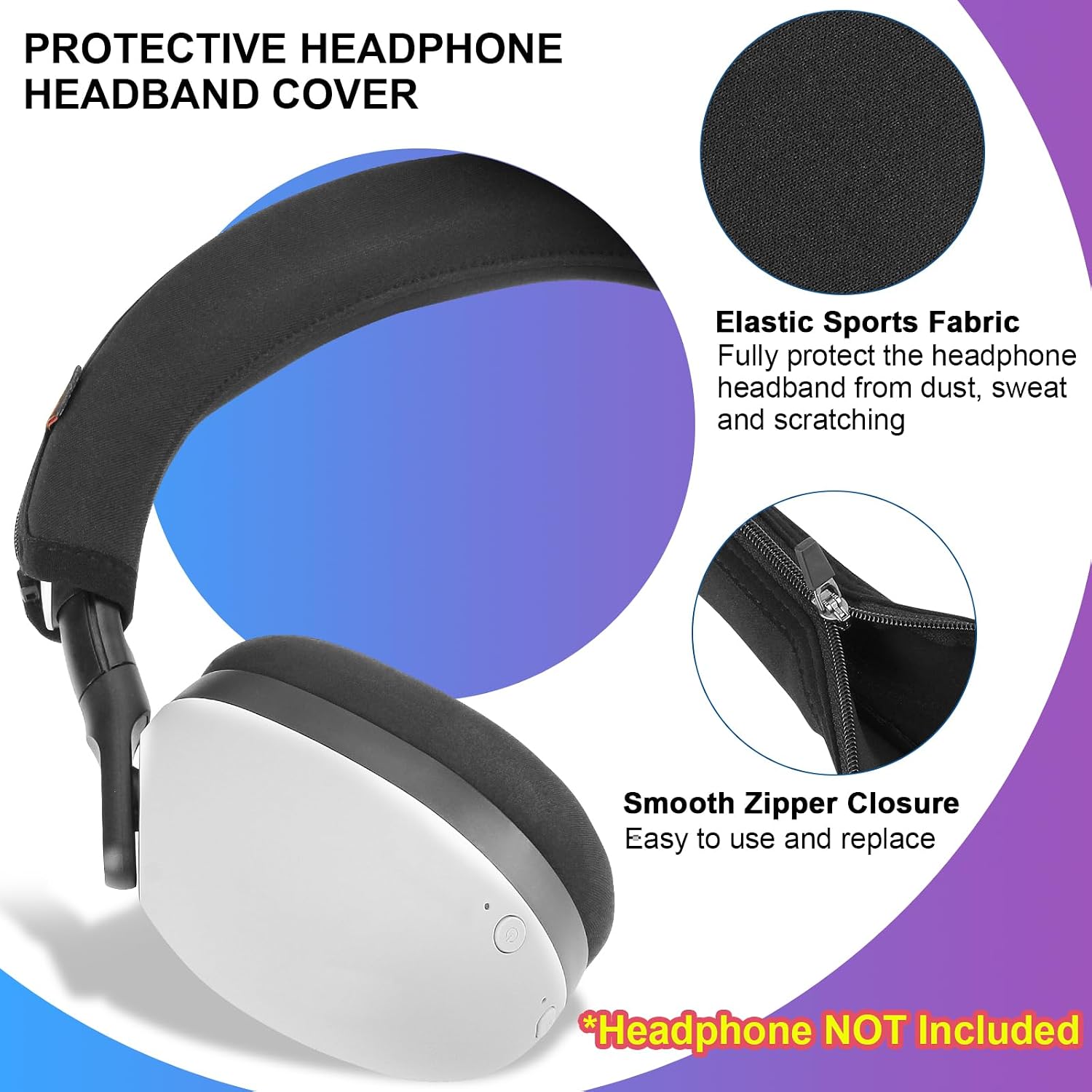 INZONE H9 Headband Cover Compatible with Sony INZONE H3/ H5/ H7/ H9 Headphones Thicker Sports Fabric Replacement Headphone Headband Cushion Pad Cover Headband Protector (Black) image 4