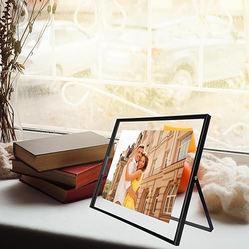 Miniatura 7 de Marco flotante negro, 8 x 10 pulgadas, horizontal, para fotos de 7 x 9, 6 x 8, 5 x 7, marco de fotos de estante de mesa, elegante para padre, madre
