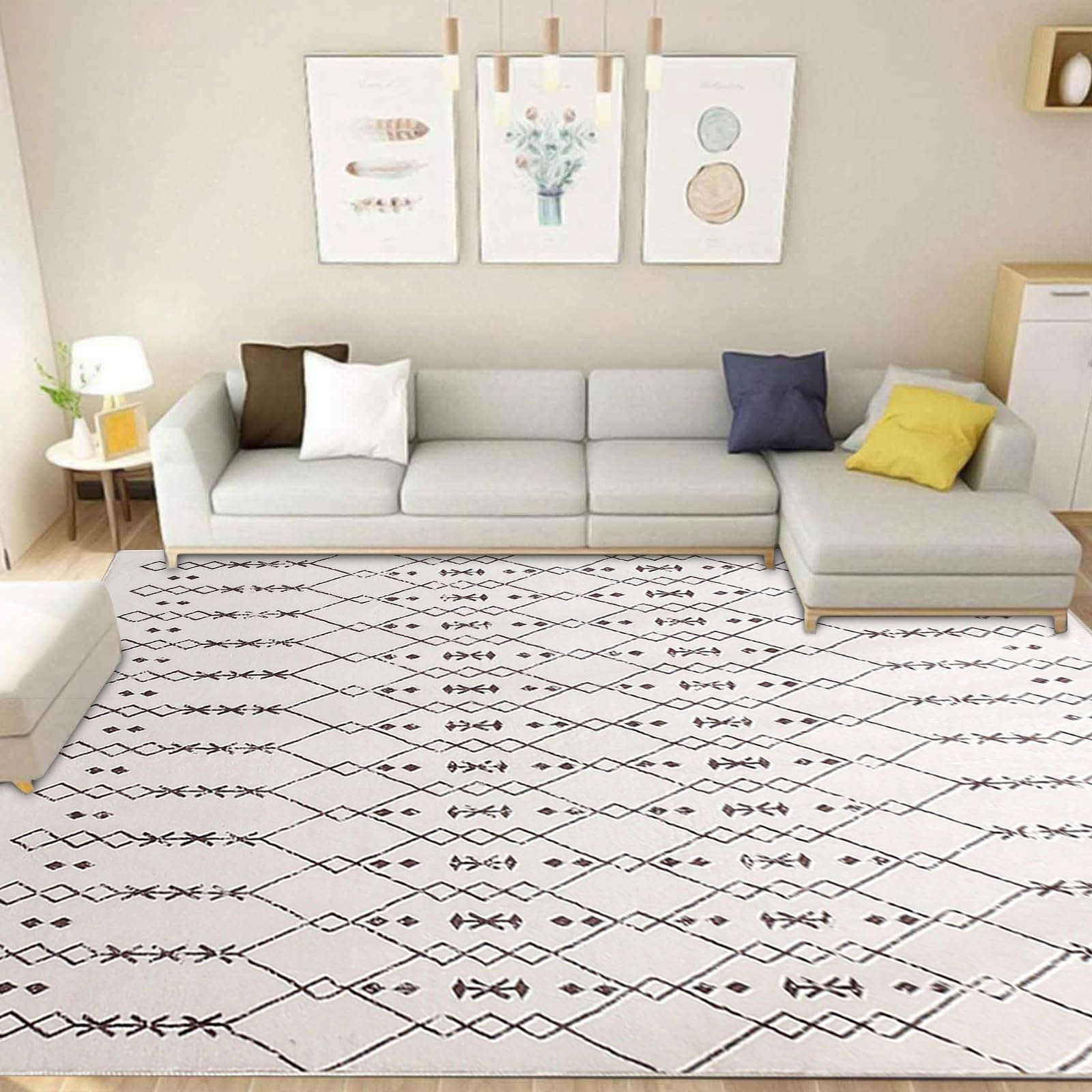 Leesentec Tappeto Soggiorno Tappeto Salotto Moderno Tappeti Pelo Corto per Camera da Letto Geometrico Tappeti Salotto Tappeto Antiscivolo beige (Beige/avorio, 200 * 250cm)