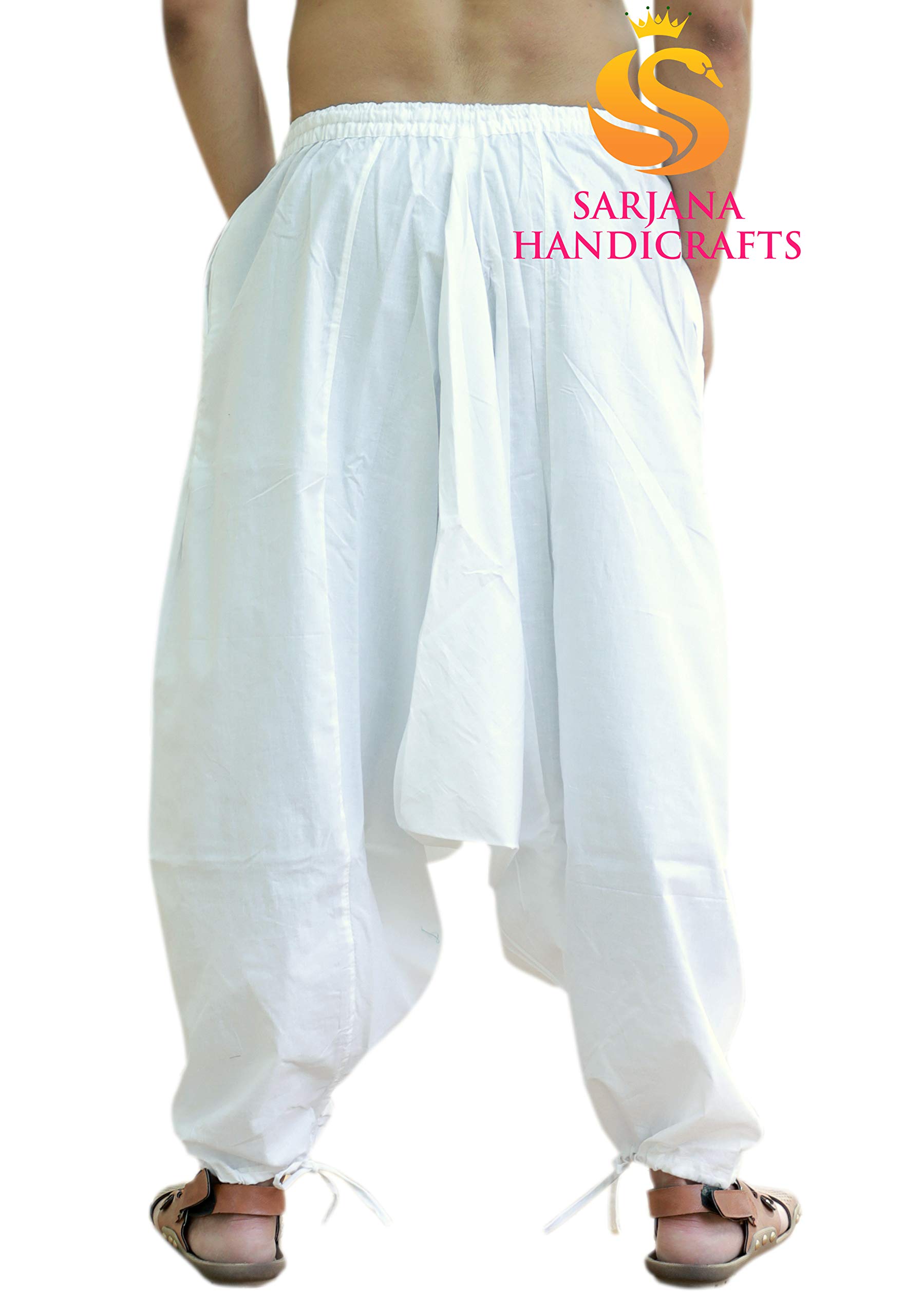 Sarjana Pantaloni harem unisex in cotone uomo donna pantaloni larghi con cavallo cadente pantaloni yoga bianco taglia unica, bianco, Taglia unica