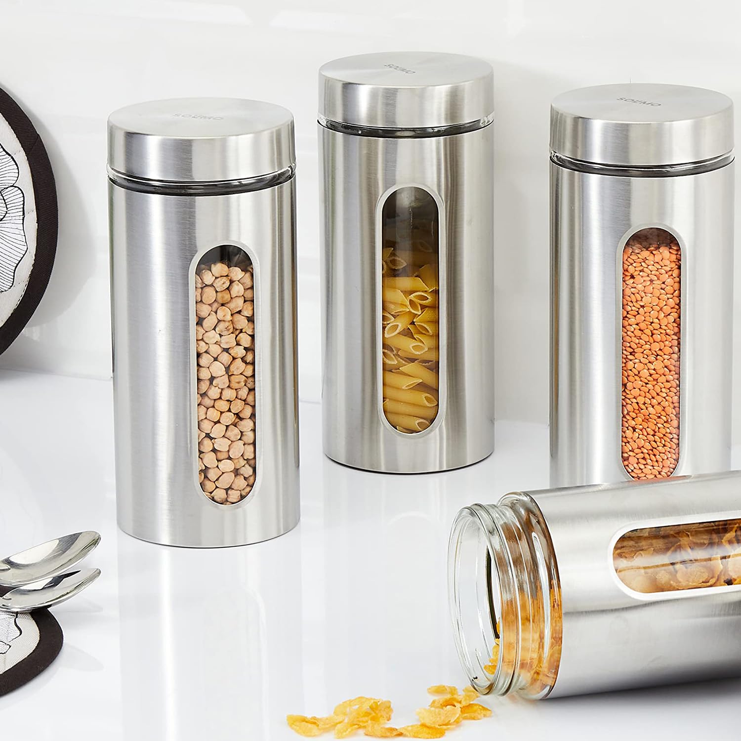 Amazon Brand - Solimo Oval Window Steel Jacketed Glass Jar | Multipurpose Kitchen Organizer with See-Through Window | 1700 ml Set of 4 offers donot miss 6 Amazon Brand - Solimo Oval Window Steel Jacketed Glass Jar | Multipurpose Kitchen Organizer with See-Through Window | 1700 ml Set of 4 offers donot miss