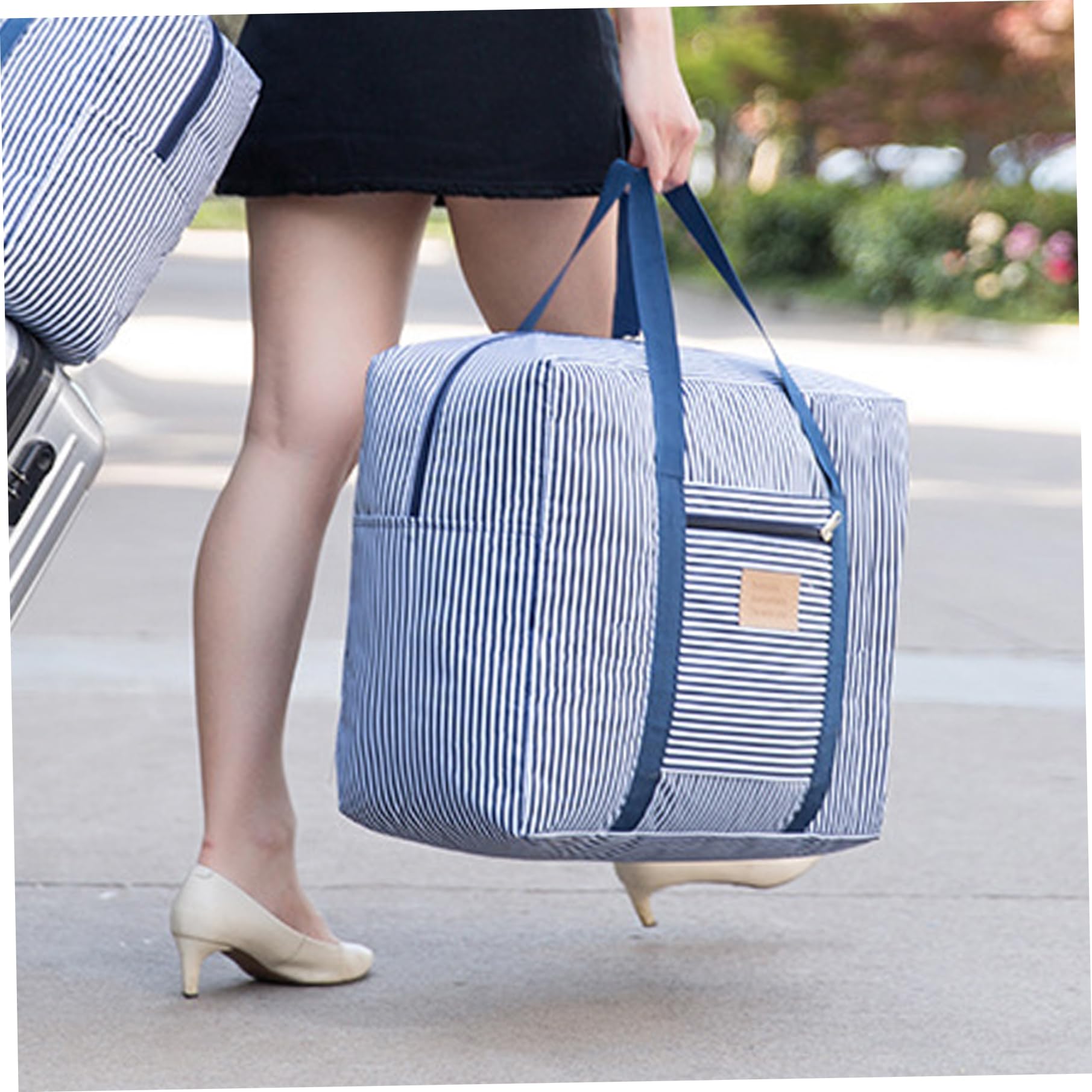 Bolsas para mudanzas, 17x13x7, Impermeables, a Rayas, Almacenamiento de Tela Oxford para Viajes con asa, Cremallera para Ropa de sábanas de edredón