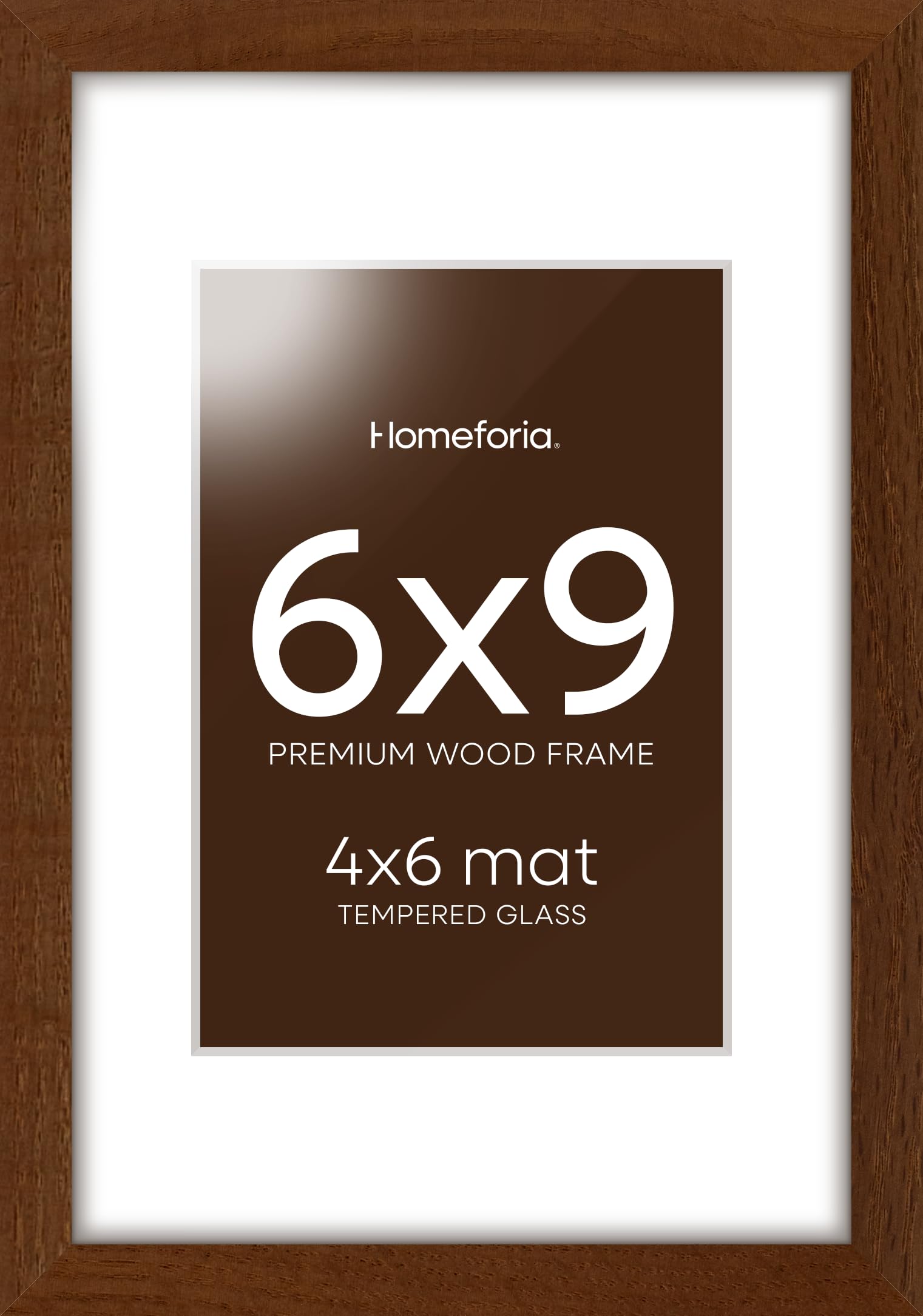 Homeforia 6x9 Brown Oak Picture Frame, High-End Wood, 4x6 Mat, Glass
