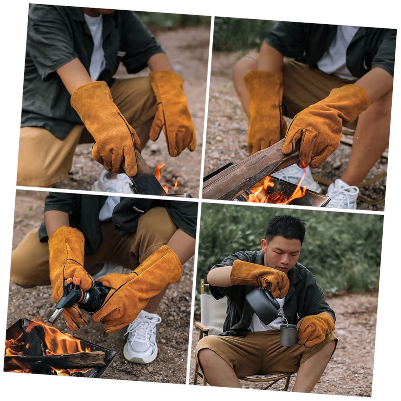 3 Paia Guanti Bbq Lunghi Resistenti Al per Esterni Protezione Avambraccio Guanti Antiscottatura per Barbecue e Campeggio