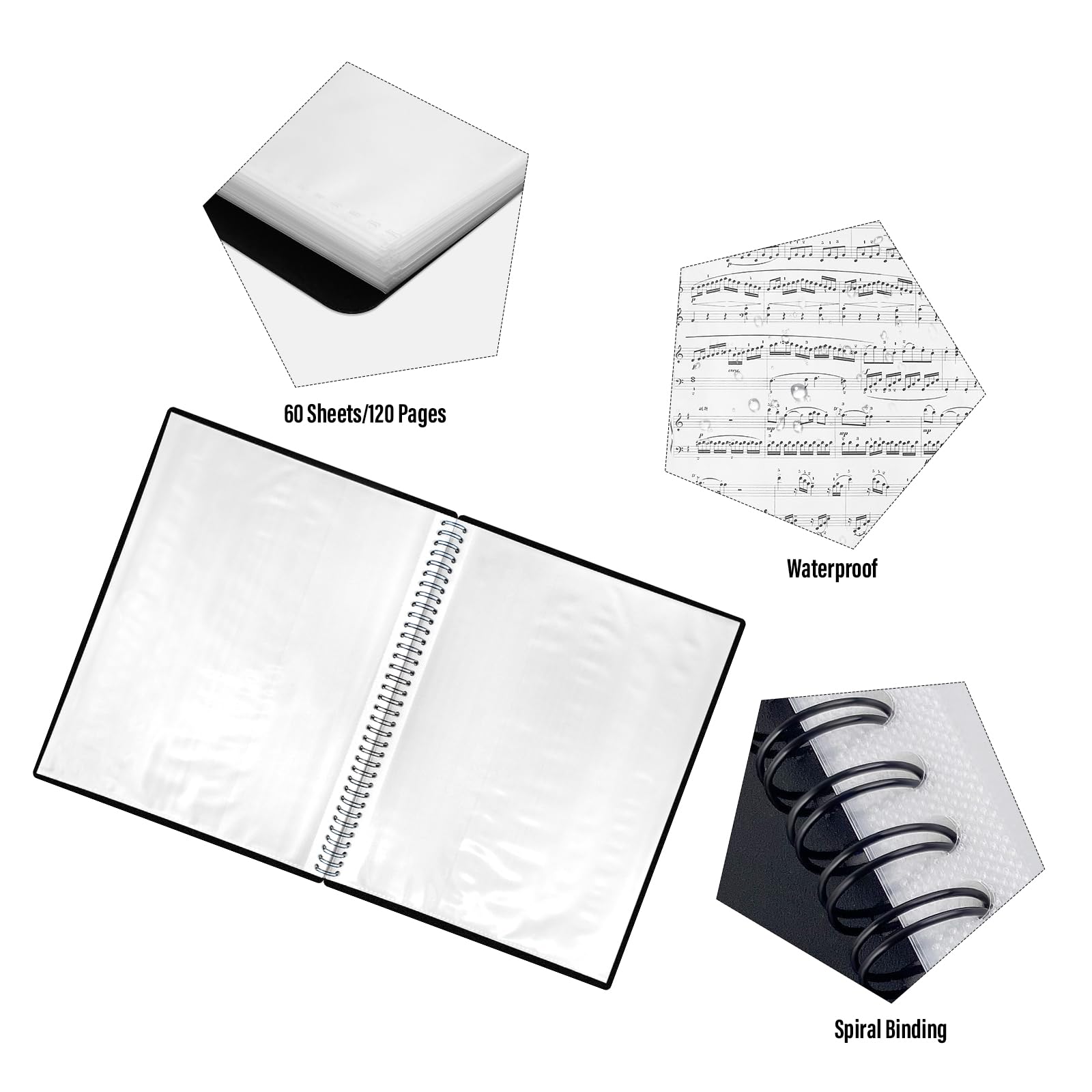 Dossier De Partitions Piano A4 - 4 Pages Extensibles, 12 Feuilles Amovibles, Couverture Imperméable