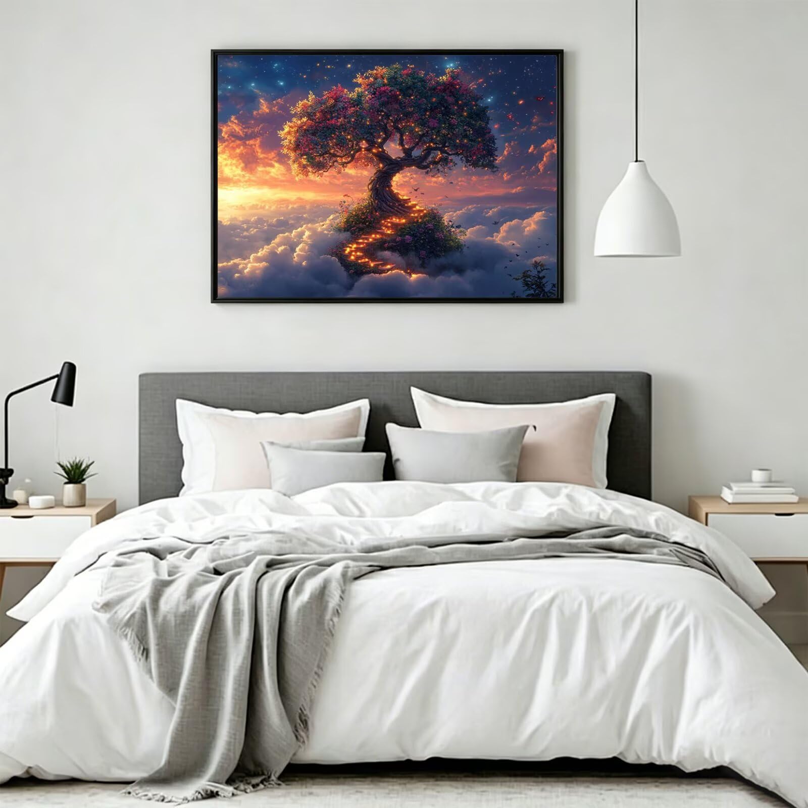 Pintar por Numeros árbol Pinturas Acrilicas nube Pintura por Numeros Adultos DIY Lienzos para Pintar, Pintura Acrilica Manualidades, Decoración para Hogar, Regalos Cumpleaños, 90x120cm Sin Marco q-832