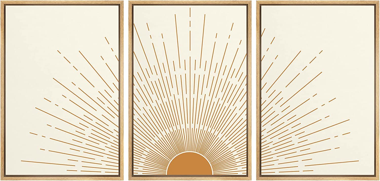 SIGNFORD Framed Canvas Print Wall Art Grunge Gold Flying Bird Collage Nature Wilderness Illustrations Modern Art Decorative Landscape Rustic Zen Colorful for Living Room, Bedroom, Office - 16"x24" Natural — view 24
