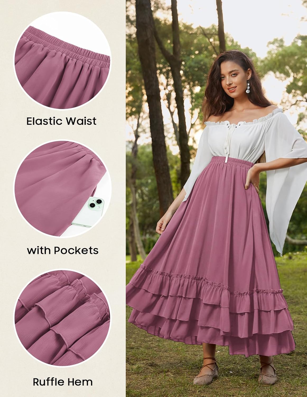 Scarlet Darkness Maxi Skirts for Women Long Renaissance Skirt Flowy Ruffle Tiered Skirt - Image 4