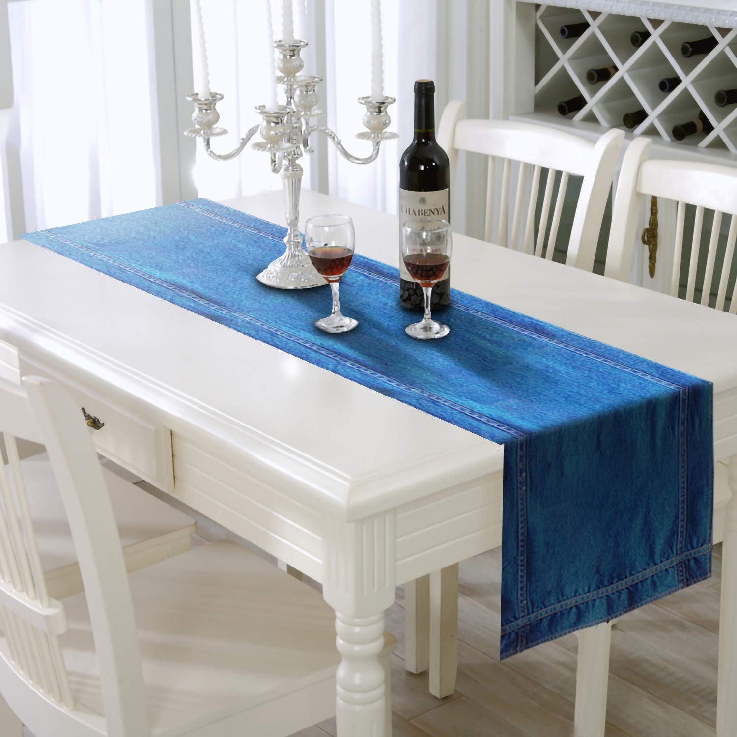 AAYUTable Runner Fall Denim for Parties Gatherings Daily Use Ideal Runner for Table Dinning Room and Kitchen Table Premium Quality Blue Table Runner (16 Inches x72 Inches)