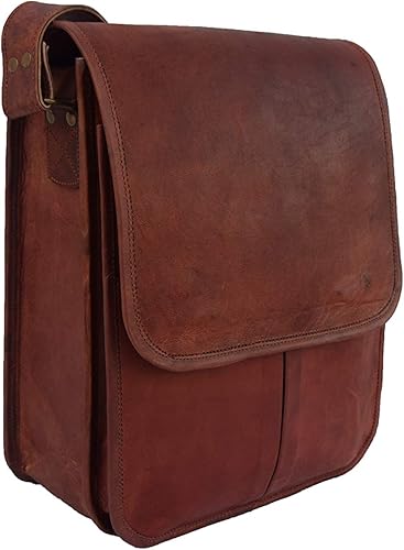Miniatura 5 de 11 x 9 pulgadas cuero genuino mensajero bandolera bandolera unisex bolsa vertical, Marrón