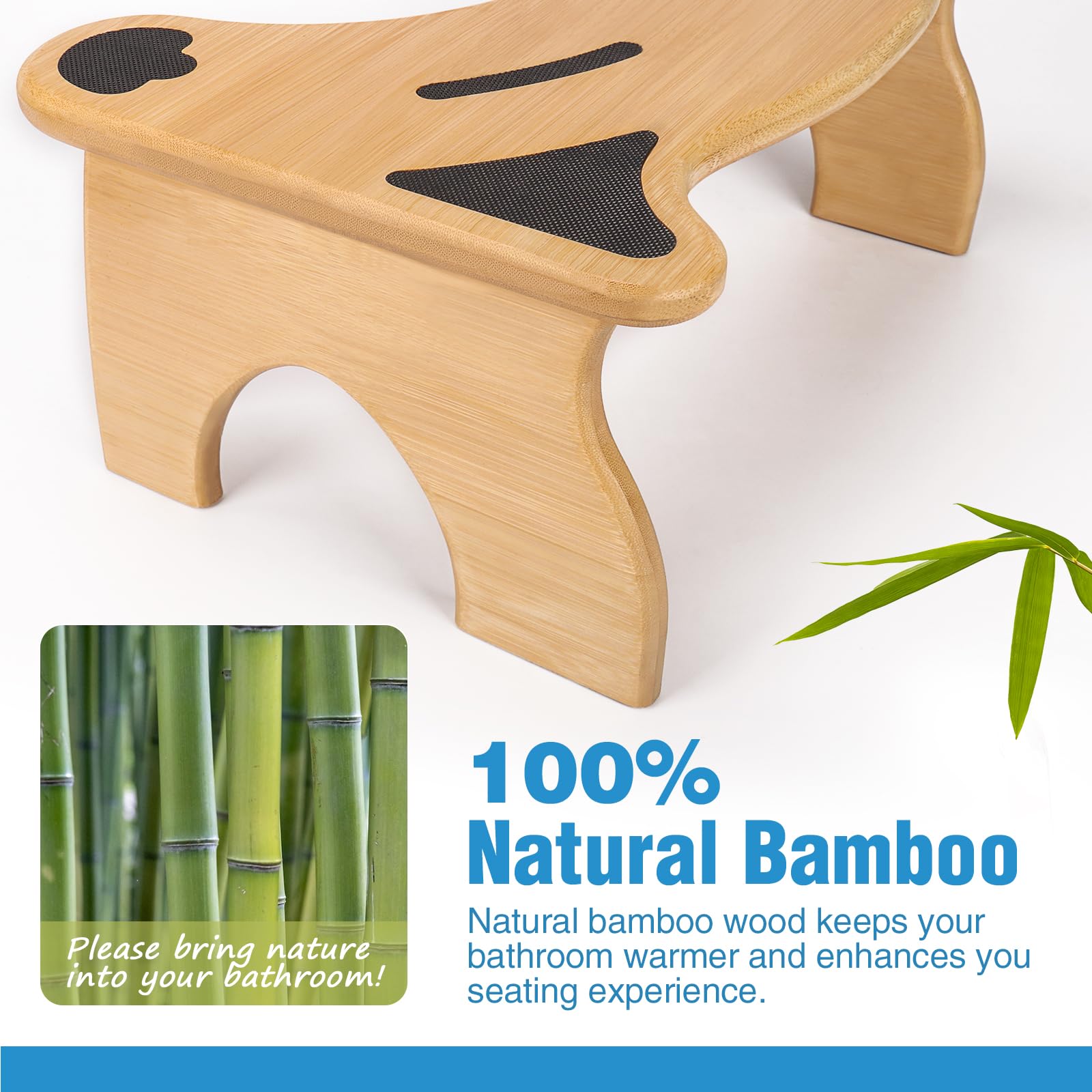 Tabouret de toilette pliable en bambou pour salle de bain, 17,8 cm avec coussinets antidérapants