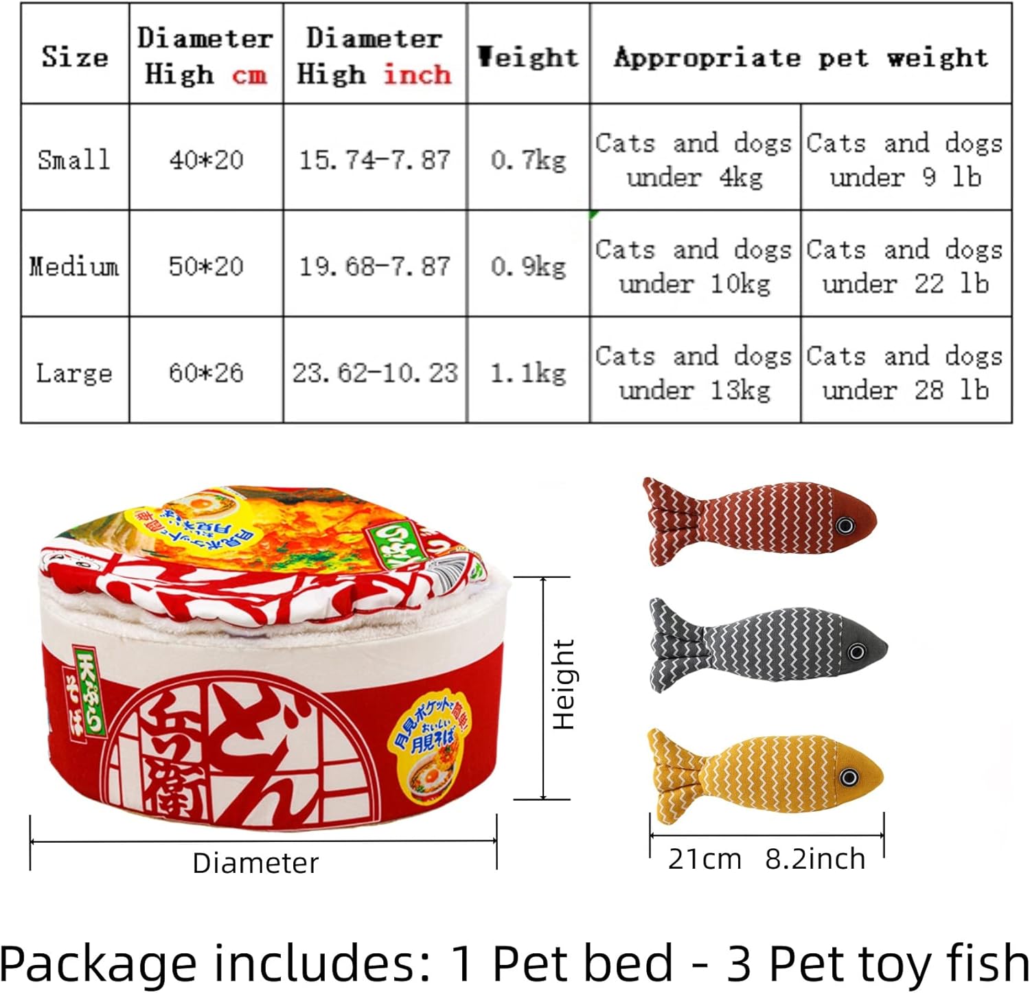 Ramen Cat Bed Cute Funny Cat Houses Warm Indoor Creative Pet Nest Covered Dog Bed (Small, Red)