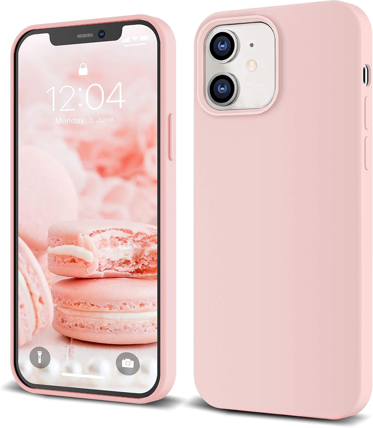 IceSword iPhone 12 Mini Case Pink Sand, Thin Liquid Silicone Case, Matte Cute Pink, Soft Silk Microfiber Cloth, Gel Rubber Full Body, Cool Protective Shockproof, 5.4" 12 Mini - Pink Sand