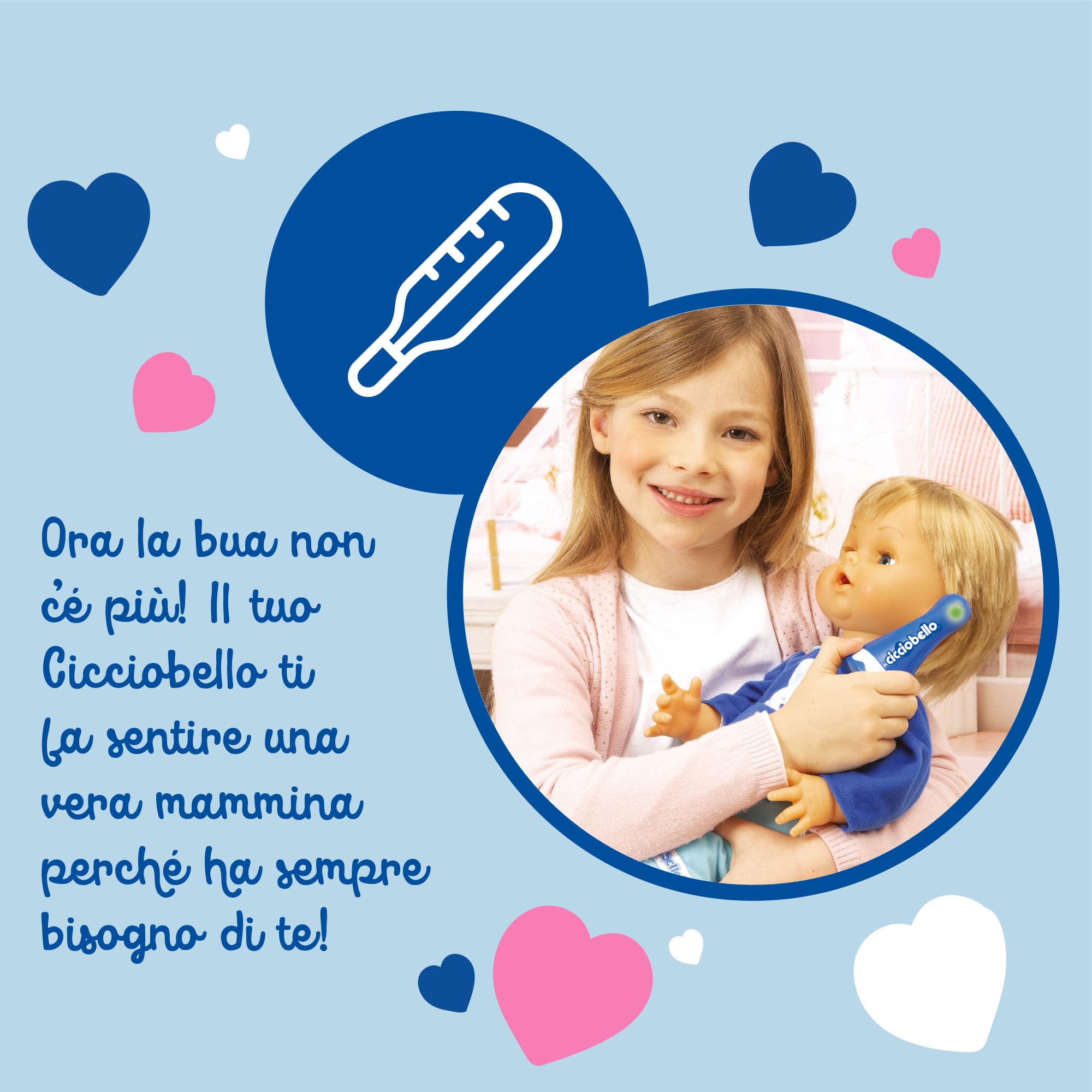 Cicciobello Bua, Bambola Interattiva con Accessori, Giochi Bambini 2 anni, Accessori per la Cura Come Termometro e Stetoscopio, Usa il Ciuccio per Farlo Smettere di Piangere!