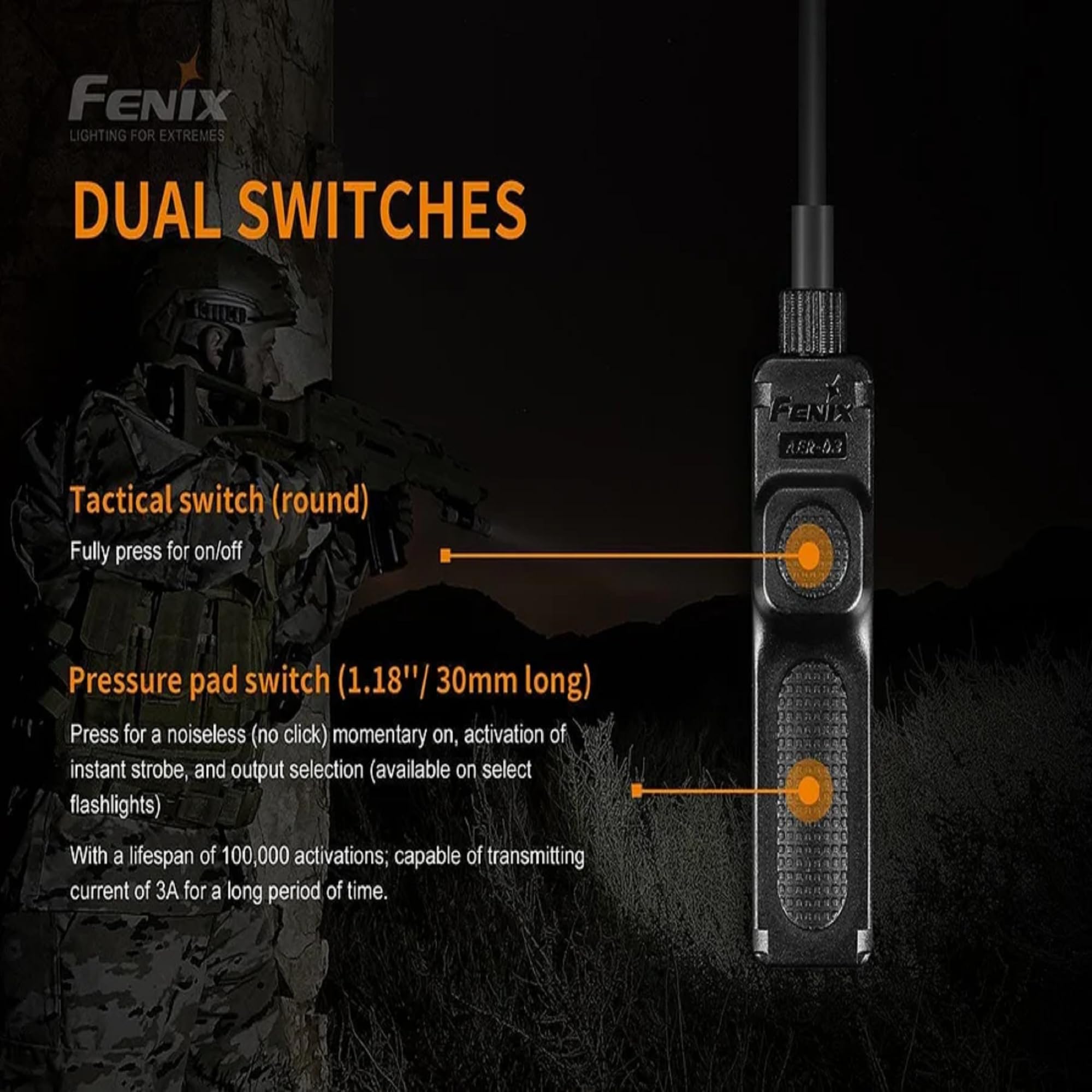 fenix Mixte Aer-03 V2.0 Remote Switch For Tk16, Tk20r, Tk32, Tk25 Series Interrupteur distance, Noir, Taille unique EU