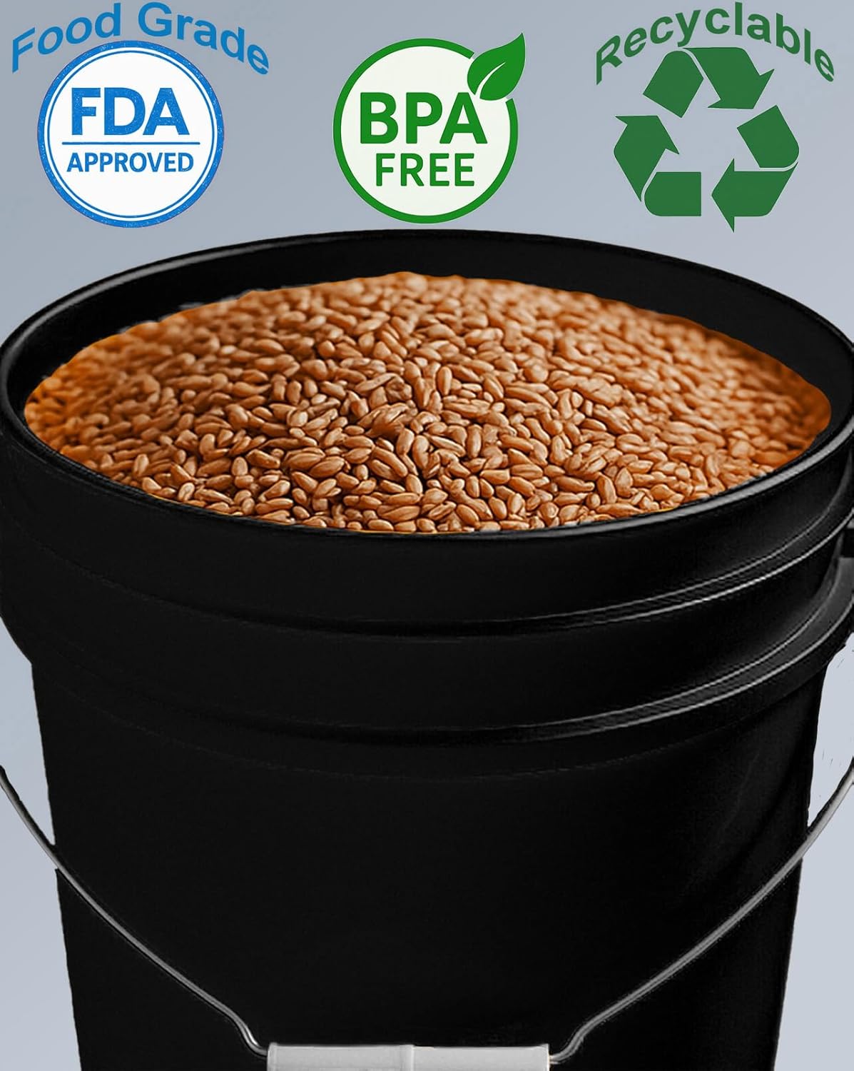 5-Gallon Bucket Only – No Lid Included, Made in USA, Food Grade BPA Free Plastic, Heavy Duty Multi-Use, Metal Handle with Grip, Stackable Storage – Black, 1 Pack - Image 4