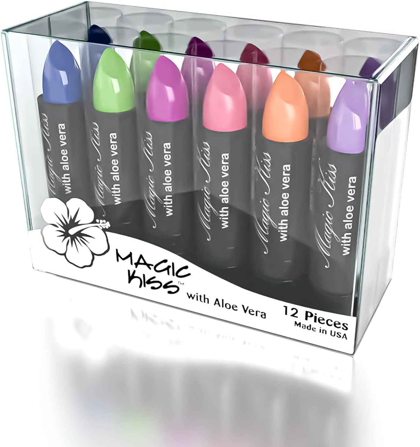 Pack of 12 Color Changing Aloe Vera Lipstick Set Made in USA (Colors of Aloha 01)