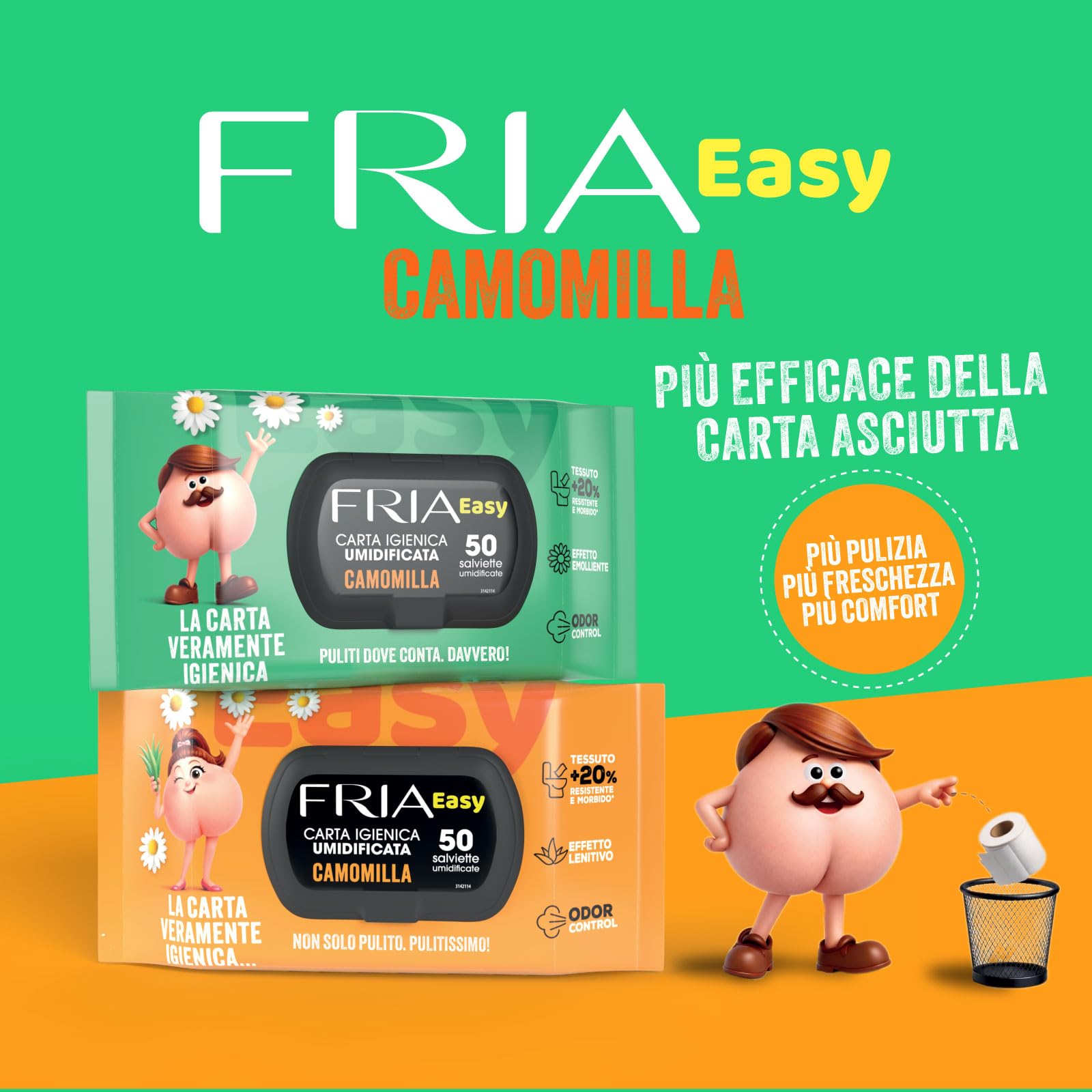 Fria Papel higiénico Easy Wet, 50 toallitas