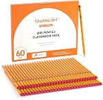 Shuttle Art 60 Pack Pencils, #2 HB, Pre-sharpened Pencils with Top Erasers, Premium Woodcased Yellow Pencil Bulk for Classroom & School Supplies, Writing and Drawing