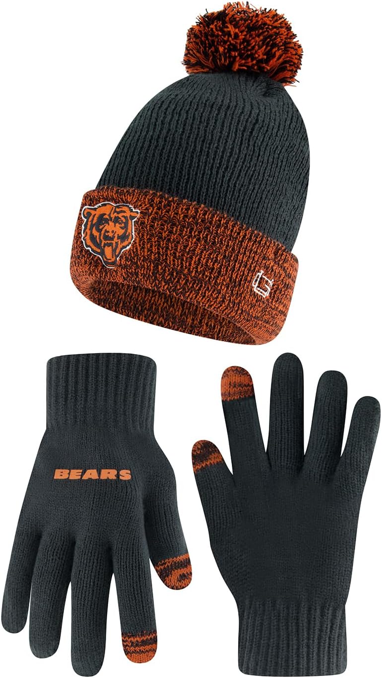 Ultra Game NFL unisex-adult Super Soft Two Tone Winter Beanie Knit Hat With Extra Warm Touch Screen Gloves