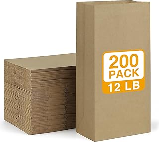 200 Count 12 lb Paper Lunch Bags Brown 7x4.5x13.75 Inch Kraft Brown Paper Bags Bulk for Lunch, Craft, Packing, Takeout, Sandwich, Snacks, Bakery, Retail Grocery Paper Sacks | recycled paper, value bundle, craft bags, food storage bags