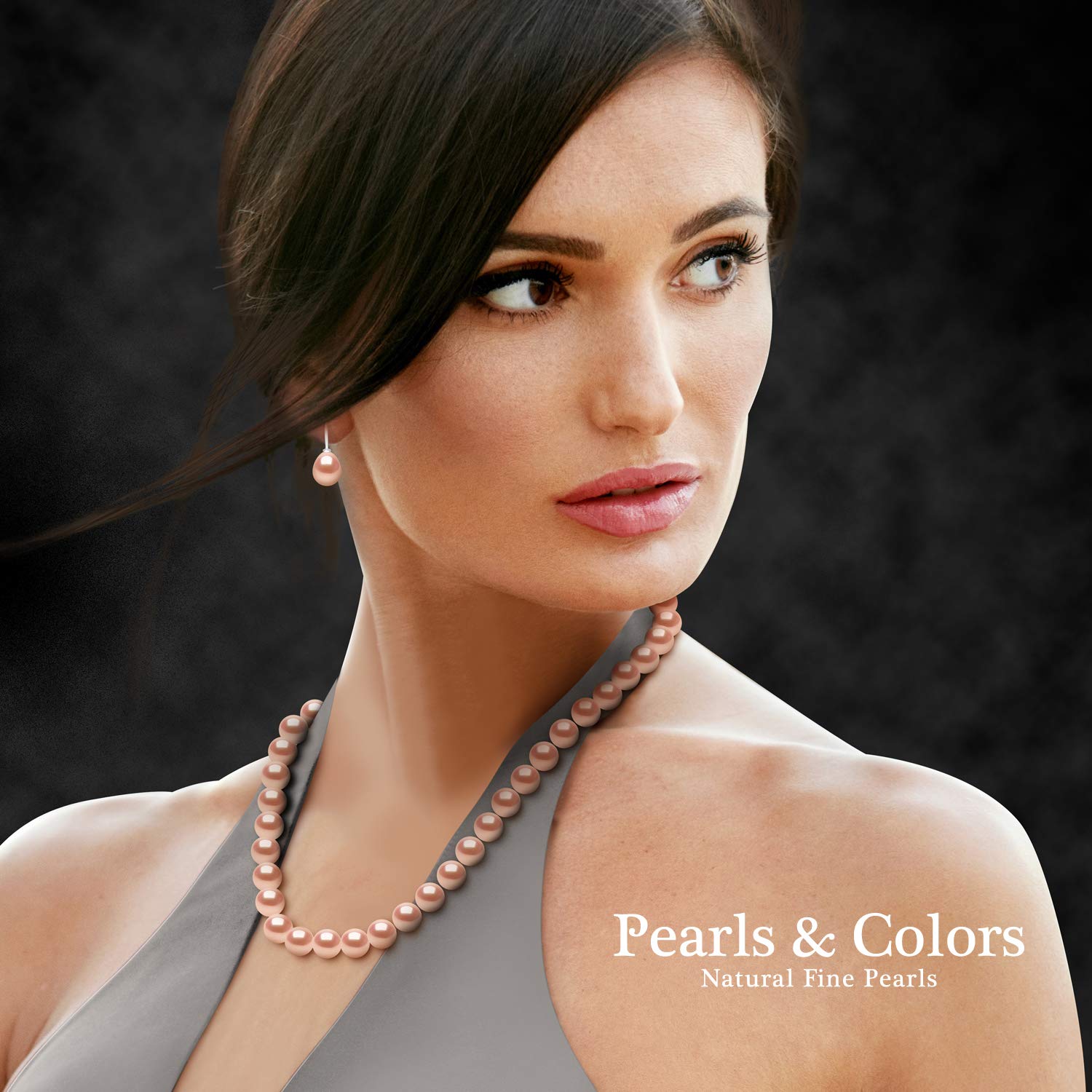Pearls & Colors - Collana vera perla coltivata d'acqua dolce, rotonda, qualità AAA+, argento 925 millesimi, gioiello da donna