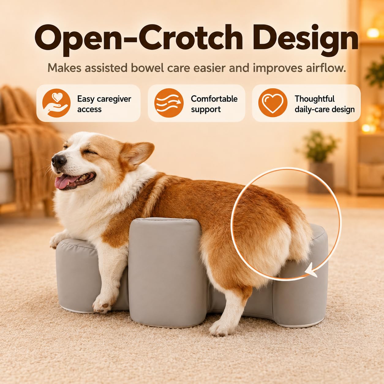 Arancia, Divano di Supporto per Cani Anziani, Cuscino di Assistenza per Animali Domestici con Parte Posteriore Aperta, Cuccia in Spugna Ad Alta Resilienza con Rivestimento in Similpelle