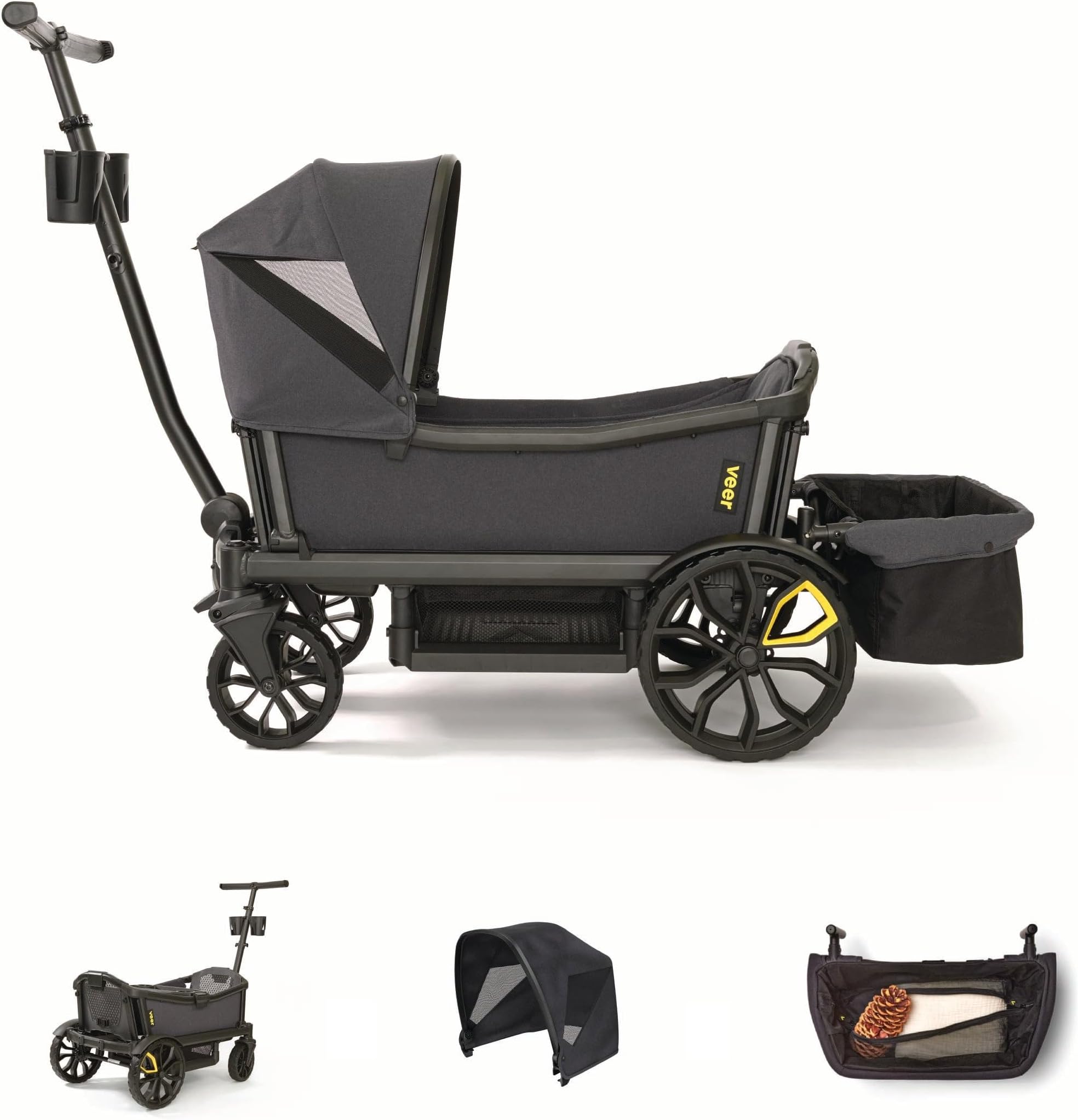 Cruiser Essentials Bundle - Premium Stroller Wagon with Foldable Storage Basket & Retractable Canopy - The Feel & Safety of a Stroller Combined with The Fun of a Lightweight, Rugged Wagon