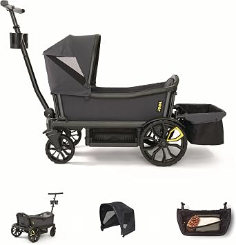 Veer Cruiser Essentials Bundle - Premium Stroller Wagon with Foldable Storage Basket & Retractable Canopy - The Feel & Safety of a Stroller Combined with The Fun of a Lightweight, Rugged Wagon