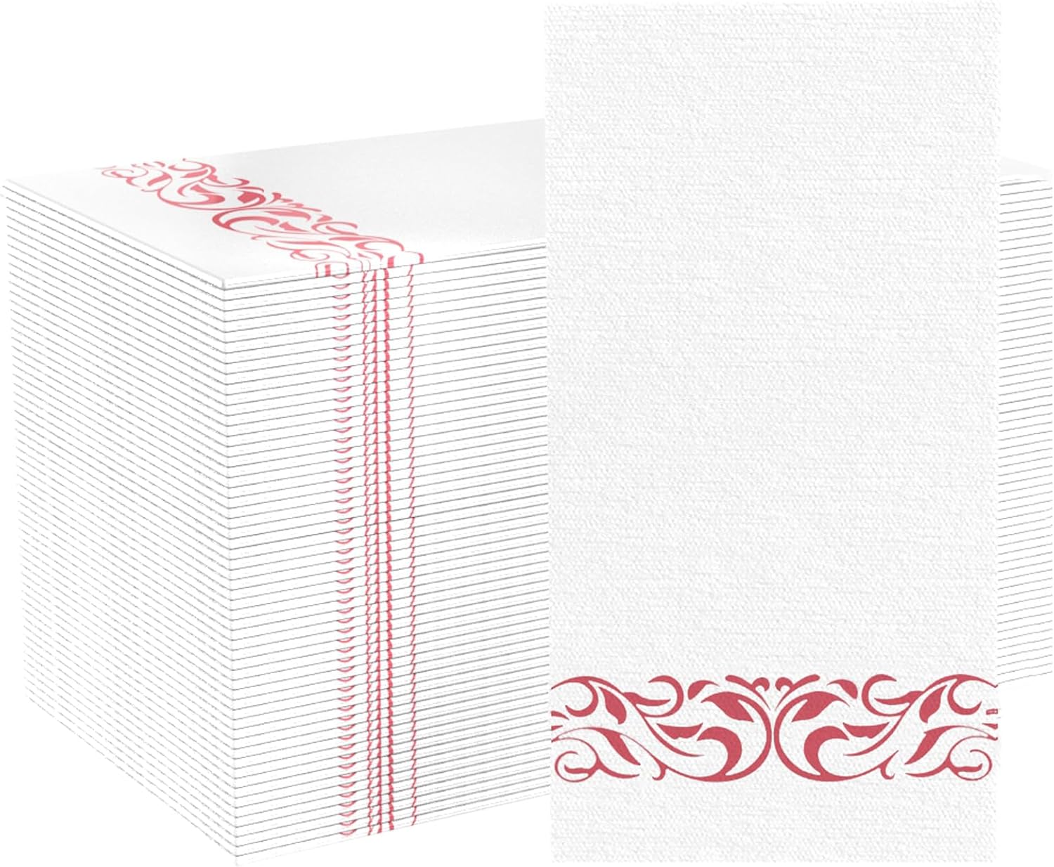 200 Pack Disposable Paper Napkins, Linen-Feel Paper Hand Towels, Elegant White Napkins with Rose Gold Design for Kitchen, Wedding, Parties, Dinners or Events (12" x 17")