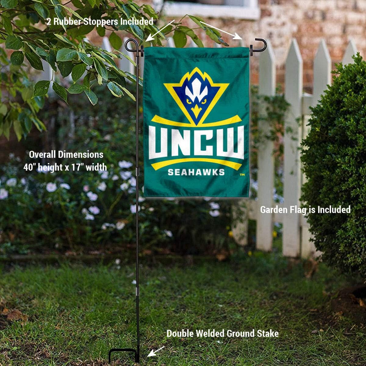 North Carolina Wilmington Seahawks Garden Flag with Stand Holder