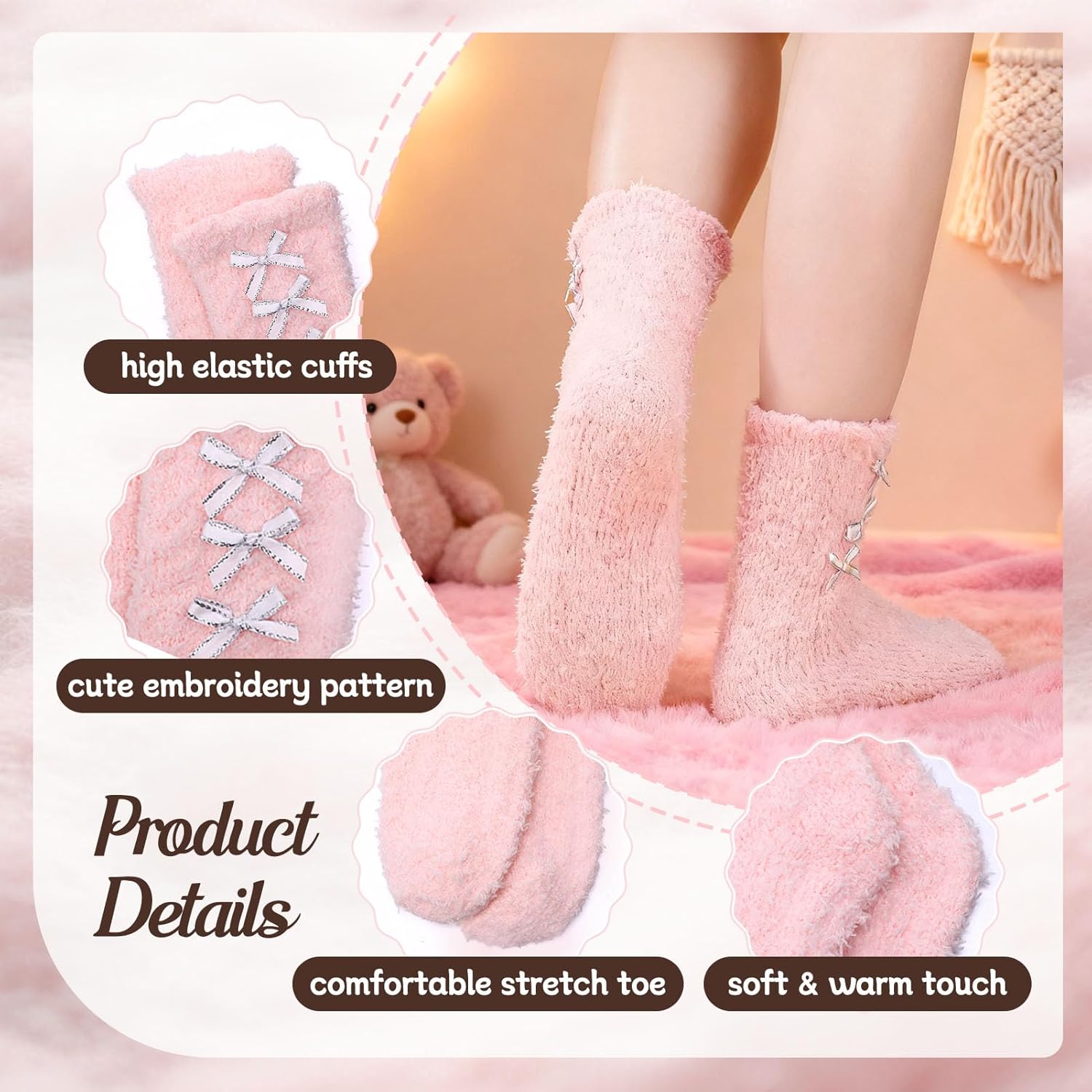 5 Pairs Fuzzy Socks for Women Soft Fluffy Home Sleeping Socks Winter Warm Cozy Slipper Sock - Image 3