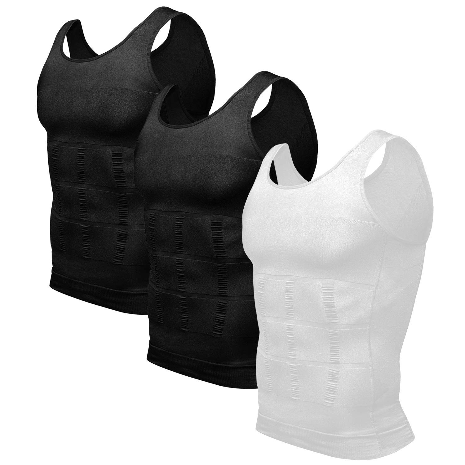 Odoland Men's Compression Tank Top, 3-Piece Set, Compression Baselayer, Sleeveless, Vest, Compression Inner, Tummy Tightening, Stretchable, Breathable, Bodybuilding, Muscle Training
