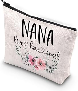 Nana Gift Live Love Spoil Grandma Mother’s Day Gift Nana Travel Bag Makeup Bag, Beige, Live Love Spoil Nana